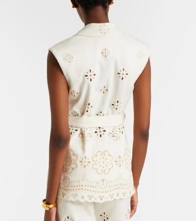 Veronica Beard Townes Eyelet Cotton Twill Vest In White