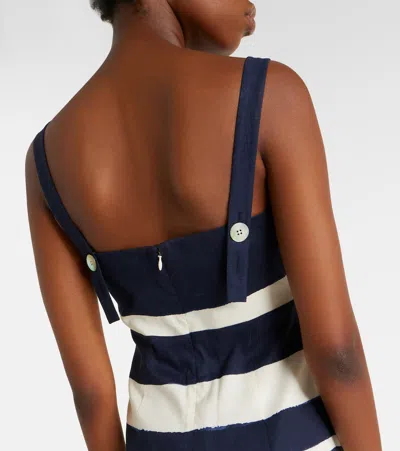 Veronica Beard Ella Striped Linen Midi Dress In Navy Dove White In Black