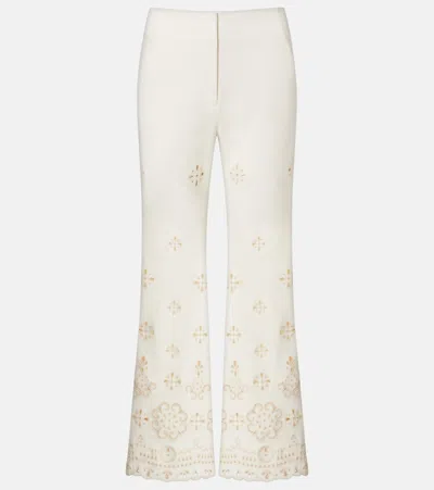 Veronica Beard Komi Eyelet Cotton Twill Flared Pants In Neutral