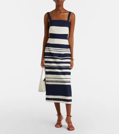 Veronica Beard Ella Striped Linen Midi Dress In Navy Dove White In Black