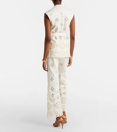 Veronica Beard Komi Eyelet Cotton Twill Flared Pants In Neutral