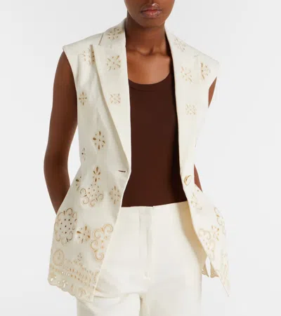 Veronica Beard Townes Eyelet Cotton Twill Vest In White