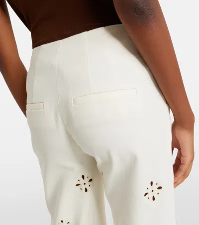 Veronica Beard Komi Eyelet Cotton Twill Flared Pants In Neutral