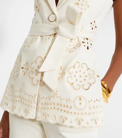 Veronica Beard Townes Eyelet Cotton Twill Vest In White