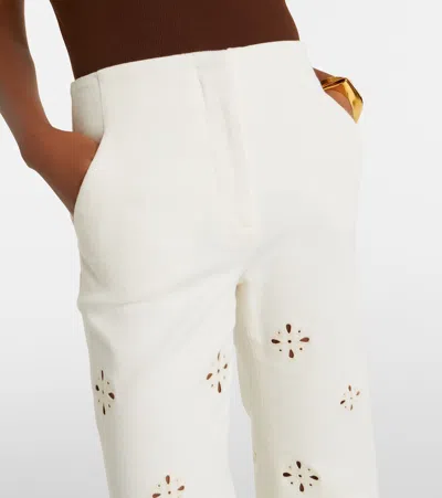 Veronica Beard Komi Eyelet Cotton Twill Flared Pants In Neutral