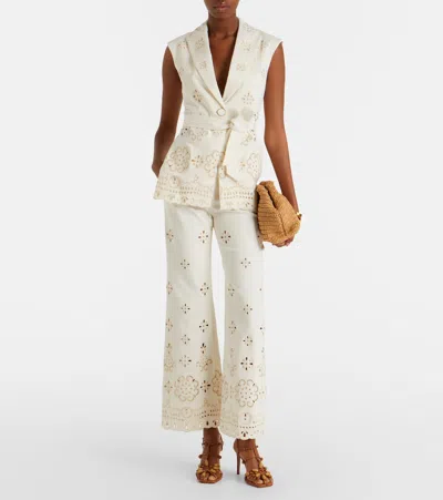 Veronica Beard Komi Eyelet Cotton Twill Flared Pants In Neutral