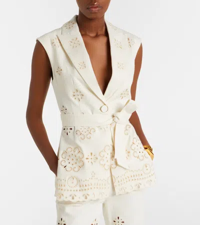 Veronica Beard Townes Eyelet Cotton Twill Vest In White