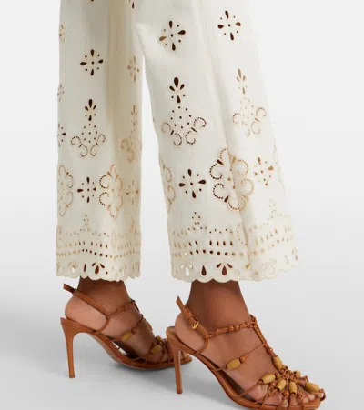 Veronica Beard Komi Eyelet Cotton Twill Flared Pants In Neutral