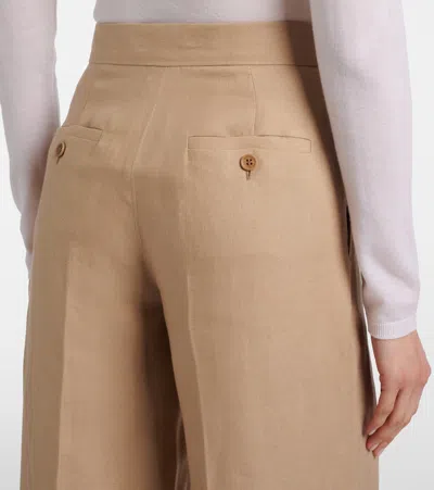Max Mara Big Pleated Linen Wide-leg Pants In Brown