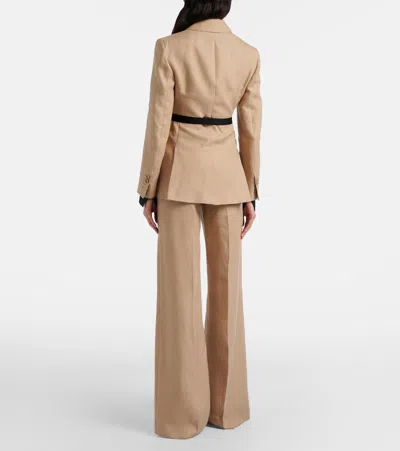 Max Mara Big Pleated Linen Wide-leg Pants In Brown