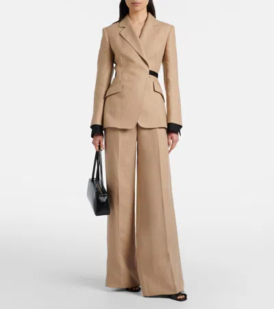 Max Mara Big Pleated Linen Wide-leg Pants In Brown