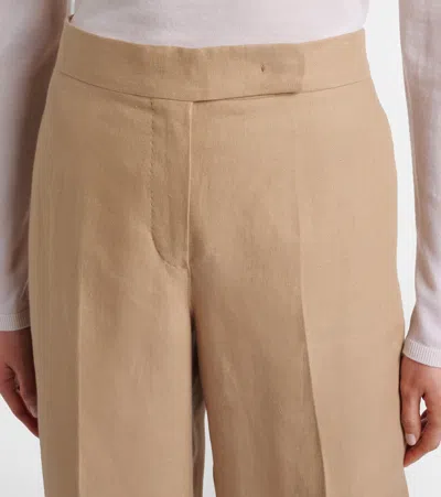Max Mara Big Pleated Linen Wide-leg Pants In Brown