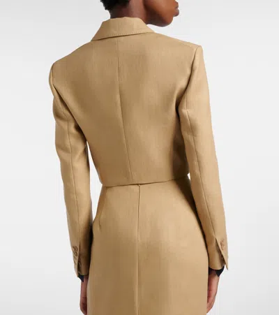Max Mara Buono Diagonal Cropped Jacket In Camel Linen In Blue