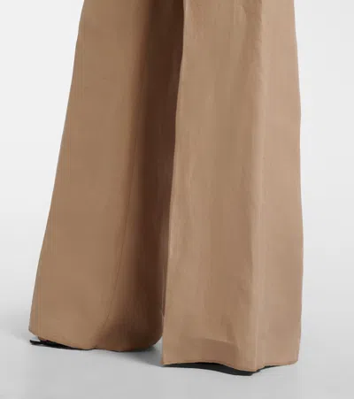 Max Mara Big Pleated Linen Wide-leg Pants In Brown