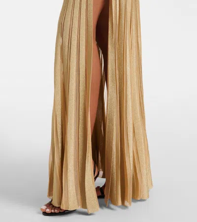 Roberto Cavalli Long Sheer Gold Dress With Cut-outs In Nude