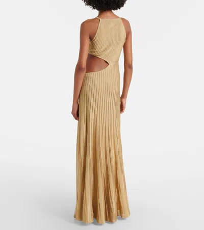 Roberto Cavalli Long Sheer Gold Dress With Cut-outs In Nude