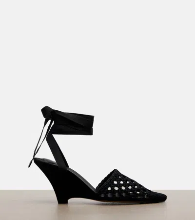 Jacquemus Wedge Espadrille Mules Pointed Toe Ribbon In Black