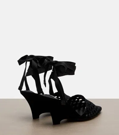 Jacquemus Wedge Espadrille Mules Pointed Toe Ribbon In Black