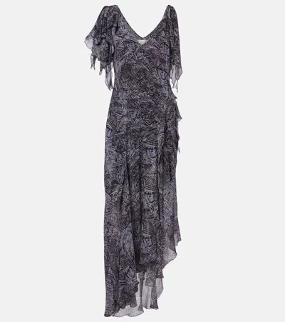 Isabel Marant Womens Faded Night Tylena Printed Ruffle-trim Silk Midi Dress In Multi