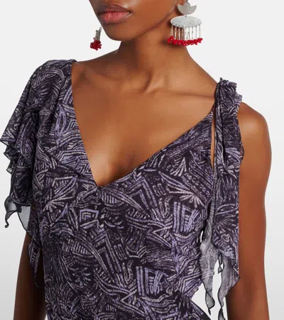 Isabel Marant Womens Faded Night Tylena Printed Ruffle-trim Silk Midi Dress In Multi