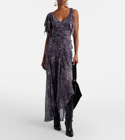 Isabel Marant Womens Faded Night Tylena Printed Ruffle-trim Silk Midi Dress In Multi