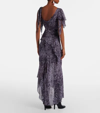 Isabel Marant Womens Faded Night Tylena Printed Ruffle-trim Silk Midi Dress In Multi