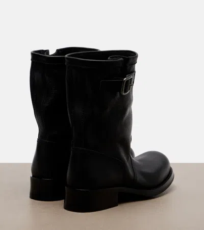 Prada Leather Mid-calf Boots In Black
