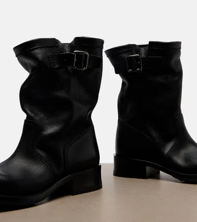 Prada Leather Mid-calf Boots In Black