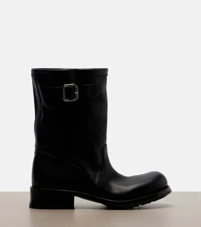 Prada Leather Mid-calf Boots In Black