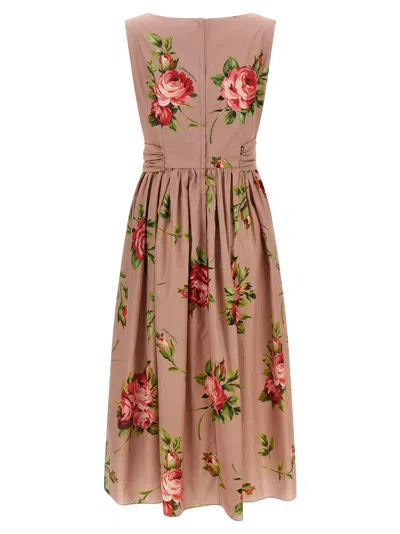 Dolce & Gabbana Abito Midi In Cotone Rosa Con Stampa Fiori Dolce E Gabbana In Pink