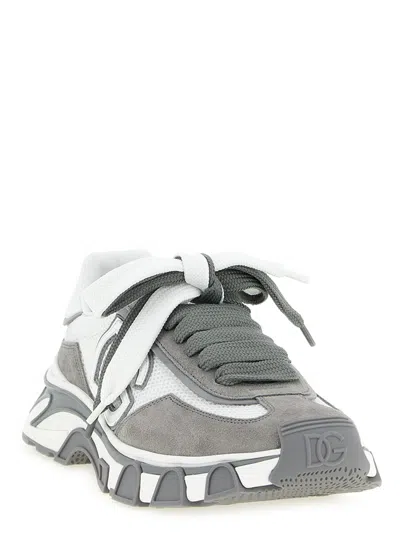 Dolce & Gabbana Dg Country Road Sneaker In Leather And Fabric In Gray