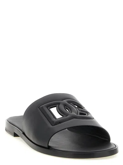 Dolce & Gabbana Black Sandals With Dg Logo Cut-out In Leather Man In Black