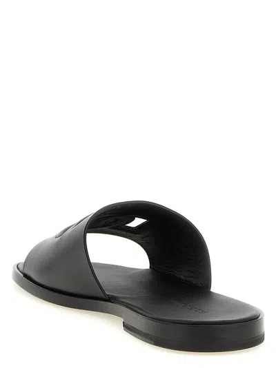 Dolce & Gabbana Black Sandals With Dg Logo Cut-out In Leather Man In Black