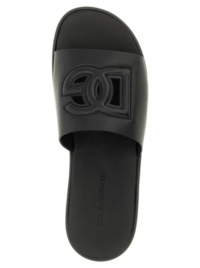 Dolce & Gabbana Black Sandals With Dg Logo Cut-out In Leather Man In Black