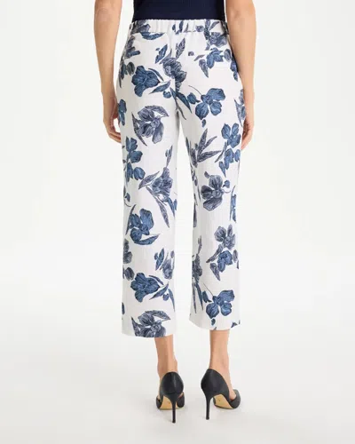 Chico's Piped Linen Fly Front Pants In Blue