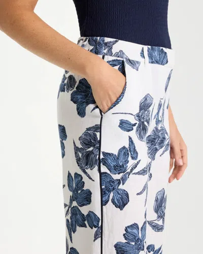 Chico's Piped Linen Fly Front Pants In Blue