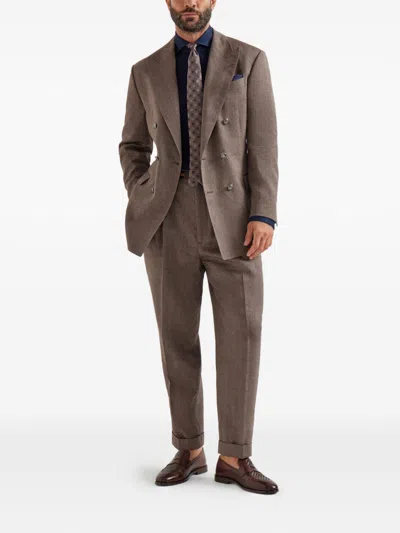 Brunello Cucinelli Linen Cotton Blend Shirt Button Down In Blue