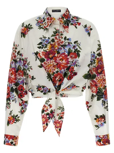 Dolce & Gabbana Cotton Shirt With A Bouquet Of Flowers Print Shirts White In Multi