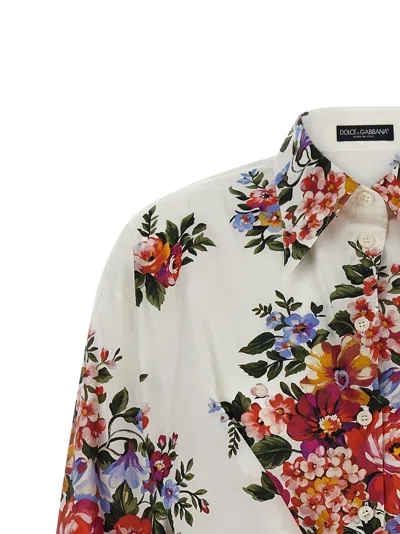Dolce & Gabbana Cotton Shirt With A Bouquet Of Flowers Print Shirts White In Multi