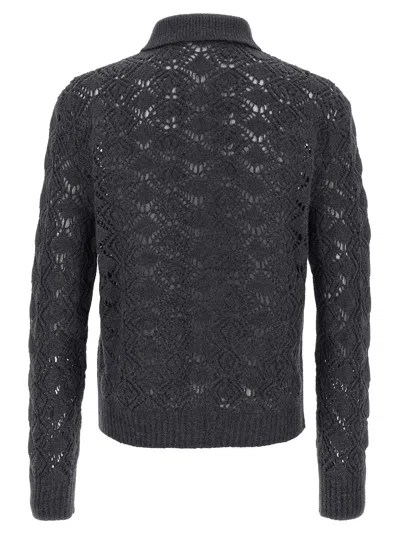 Jil Sander Grey Openwork Wool Cardigan In Black