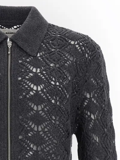 Jil Sander Grey Openwork Wool Cardigan In Black