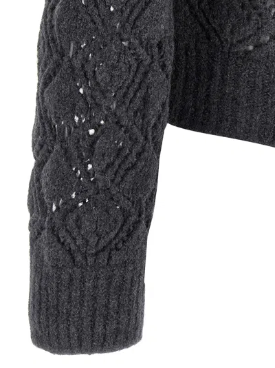 Jil Sander Grey Openwork Wool Cardigan In Black