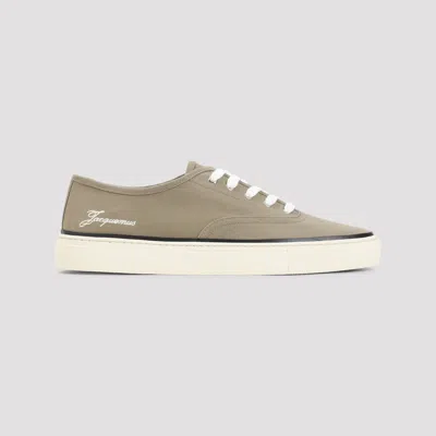 Jacquemus Cotton Low-top Sneakers With Embroidered Logo In Brown