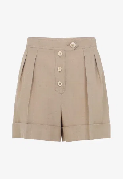 Valentino Tailored Shorts Linen Blend Pleated Design In Brown