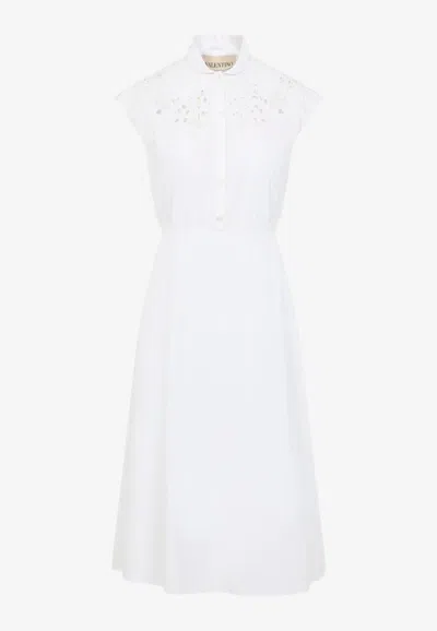 Valentino Broderie Anglaise-trimmed Cotton-poplin Midi Dress In White