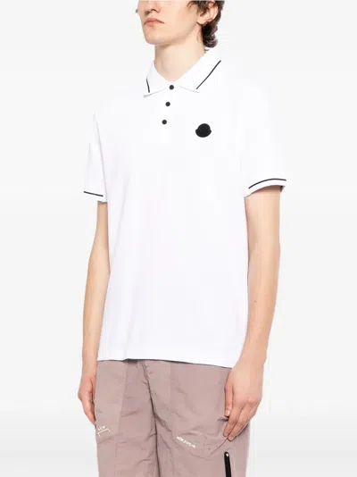 Moncler White Logo Patch Cotton Polo In White