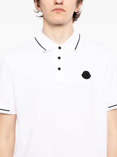 Moncler White Logo Patch Cotton Polo In White