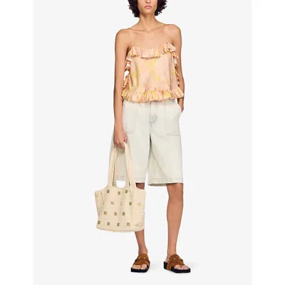 Sandro Paris Satin Floral Print Cami Top In Multi