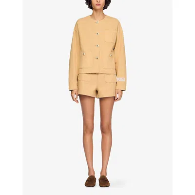Sandro Pocket Cotton Jacket In Yellow