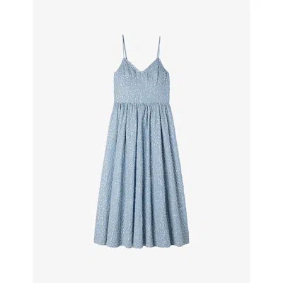 Sandro Striped-pattern Sequin-detail Midi Dress In Blue